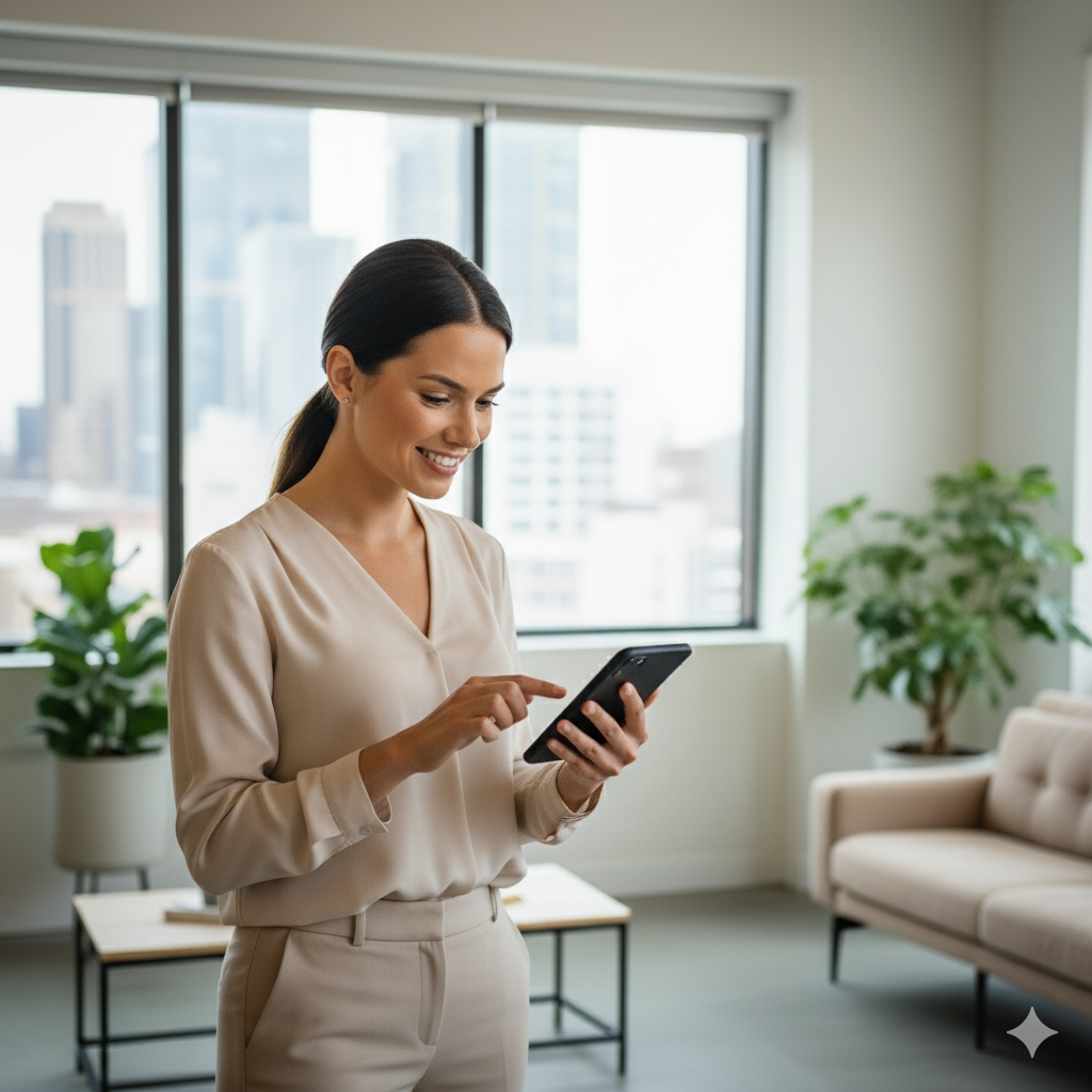 Professional signing documents on mobile phone