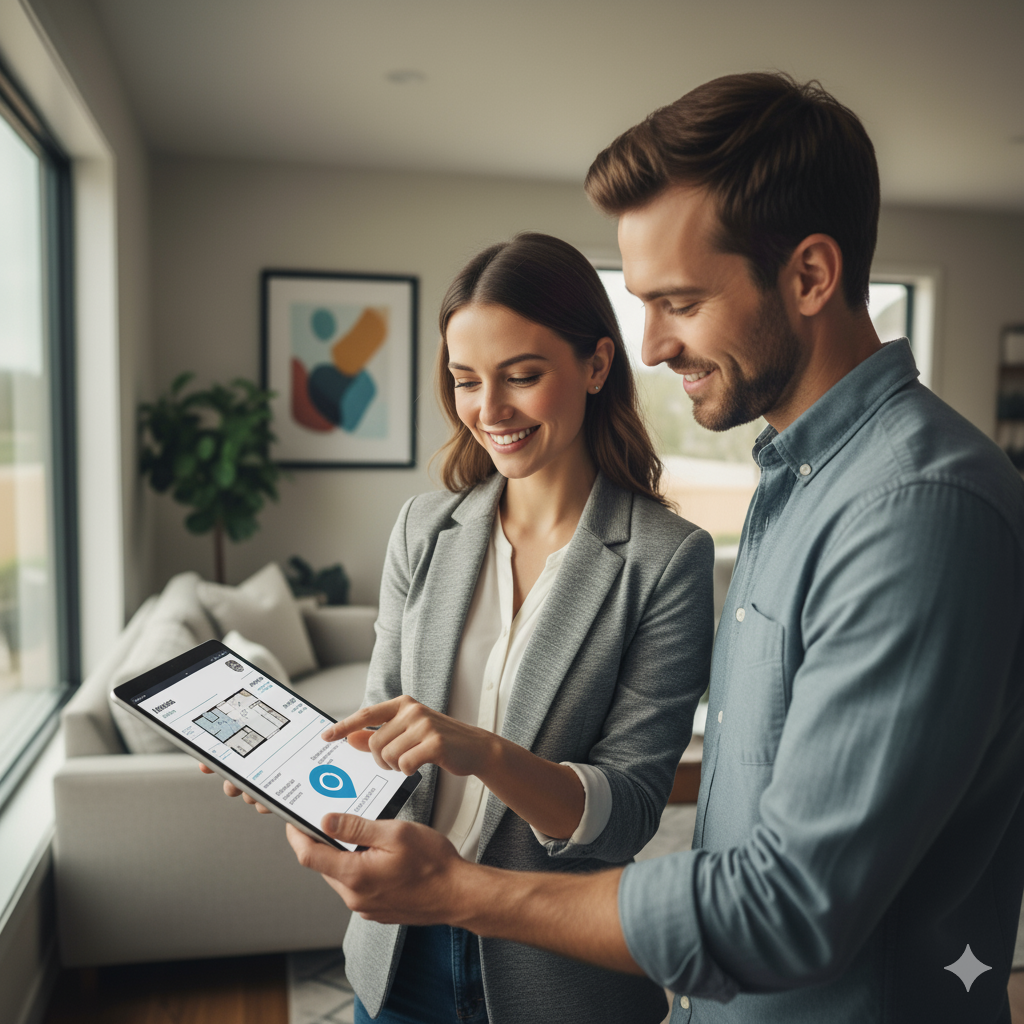 Professional real estate agent using digital signatures to close deals faster